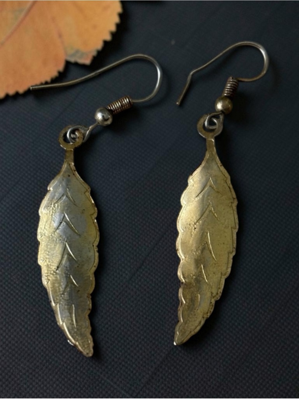 Gold Tone Leaf Dangle Earrings
